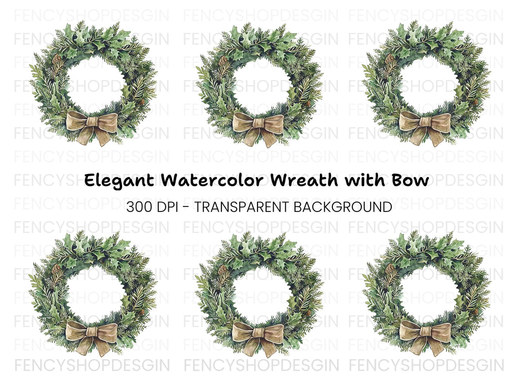 Elegant Holly Wreath Clipart Bundle