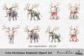 Cute Christmas Elephant Clipart Bundle