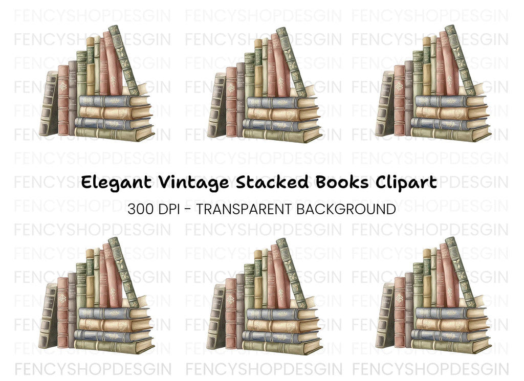 Vintage Books Stack Clipart Bundle