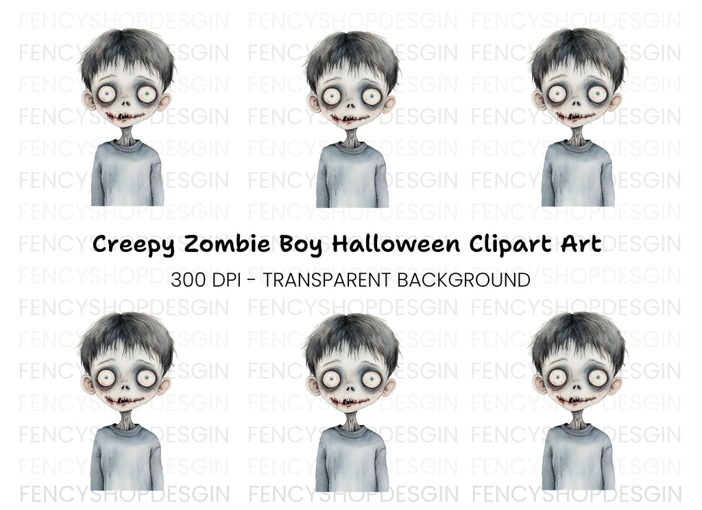 Creepy Zombie Boy Halloween Clipart Bundle