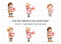 Cute Kids with Valentine Day Cards Clipart Bundle