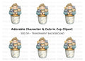 Cozy Girl with Many Cats Clipart Bundle
