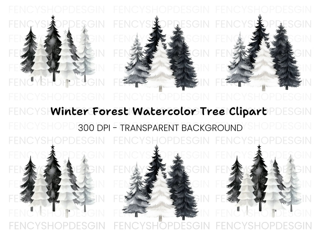 Monochrome Christmas Tree Clipart Bundle