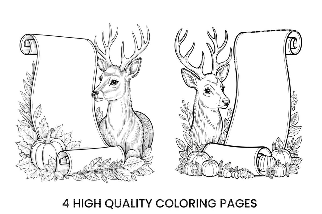 Autumn Deer and Scroll Coloring Books