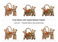 Cute Bear Friends with Apple Basket Clipart Bundle