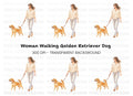 Happy Woman Walking Golden Retriever Clipart Bundle