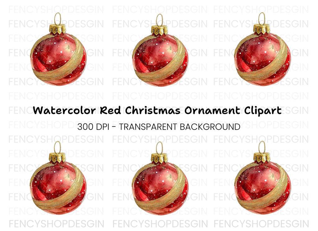 Sparkling Red Christmas Ornament Clipart Bundle