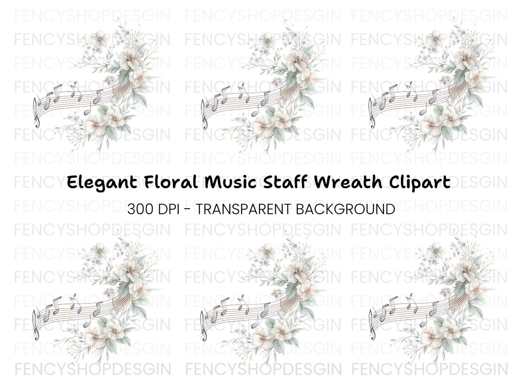 White Floral Music Clipart Bundle
