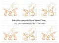 Baby Bunnies with Floral Vines Clipart Bundle