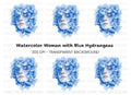 Blue Hydrangea Woman Face Clipart Bundle