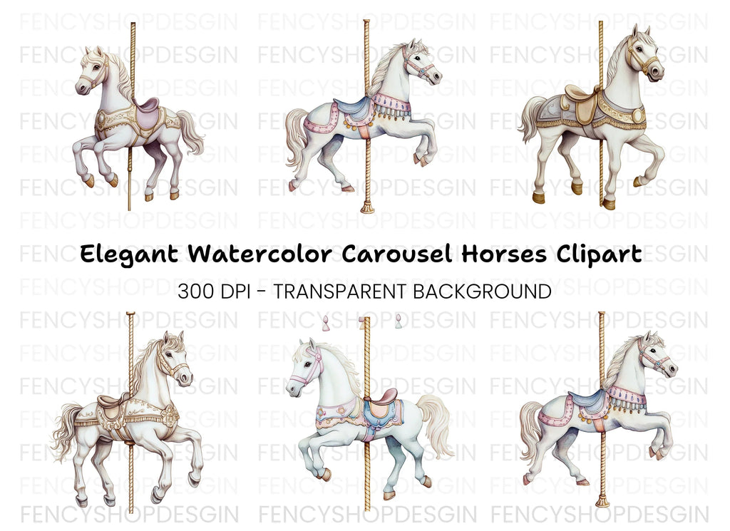 Carousel Horses Clipart Bundle
