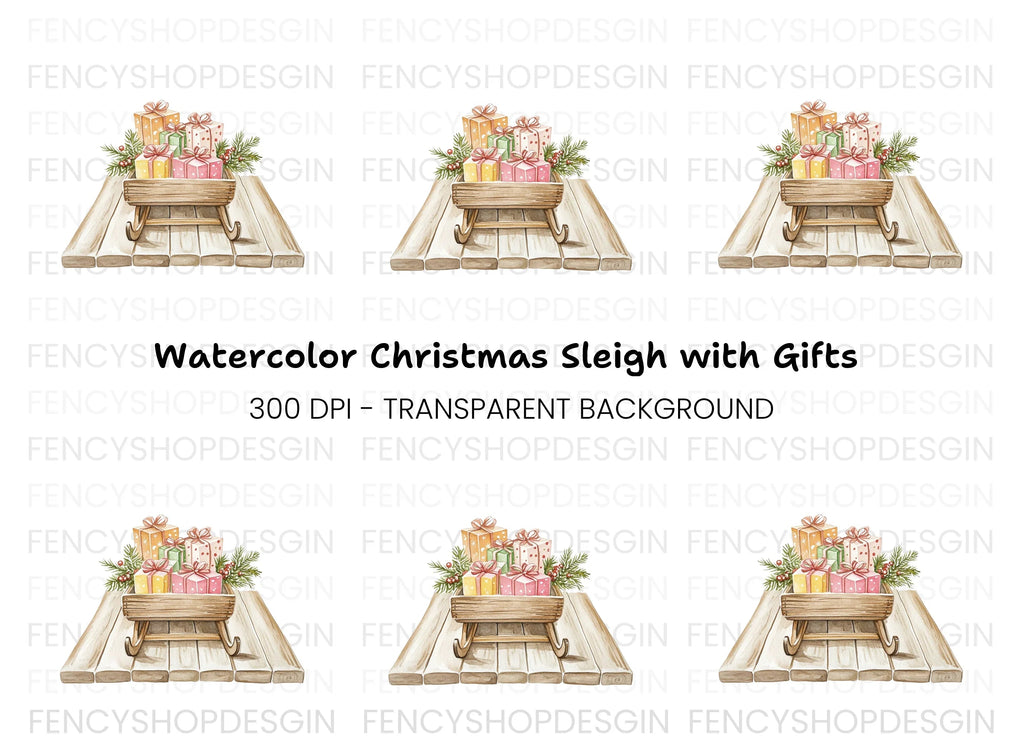 Christmas Sleigh with Gifts Clipart Bundle