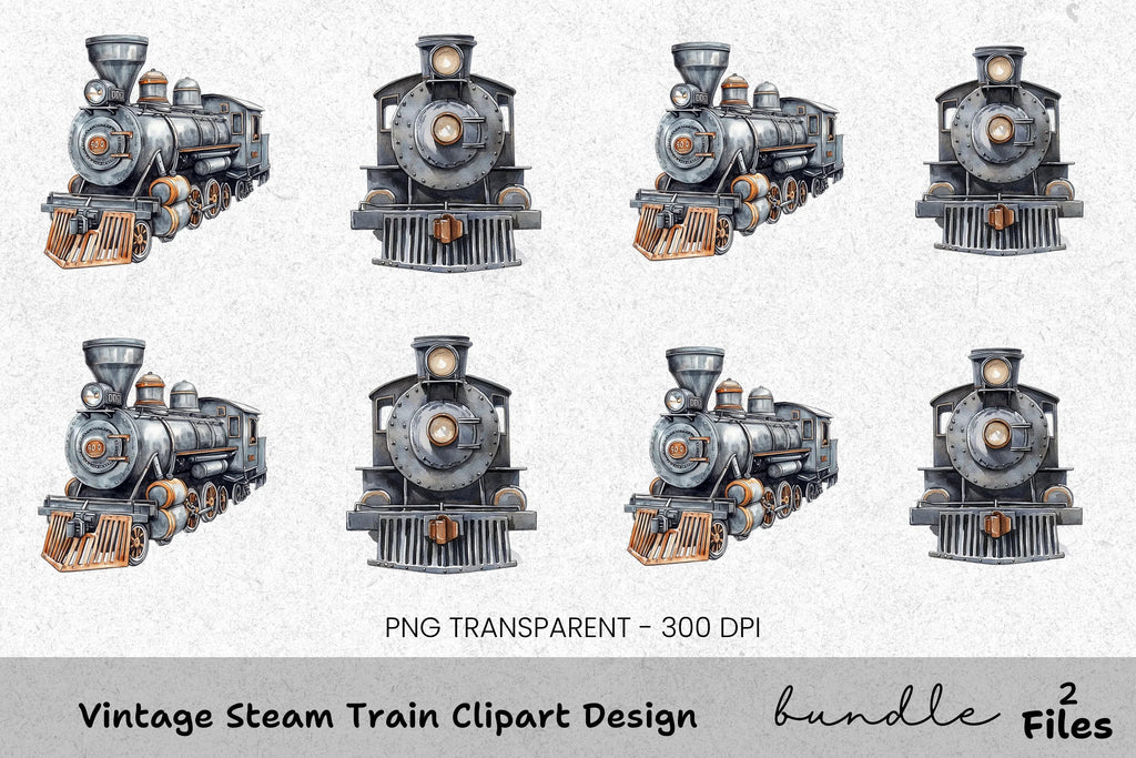 Vintage Steam Train Clipart Bundle