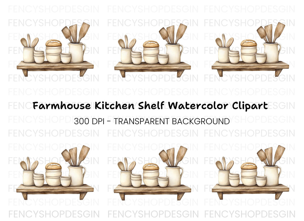 Farmhouse Kitchen Shelf Clipart Bundle