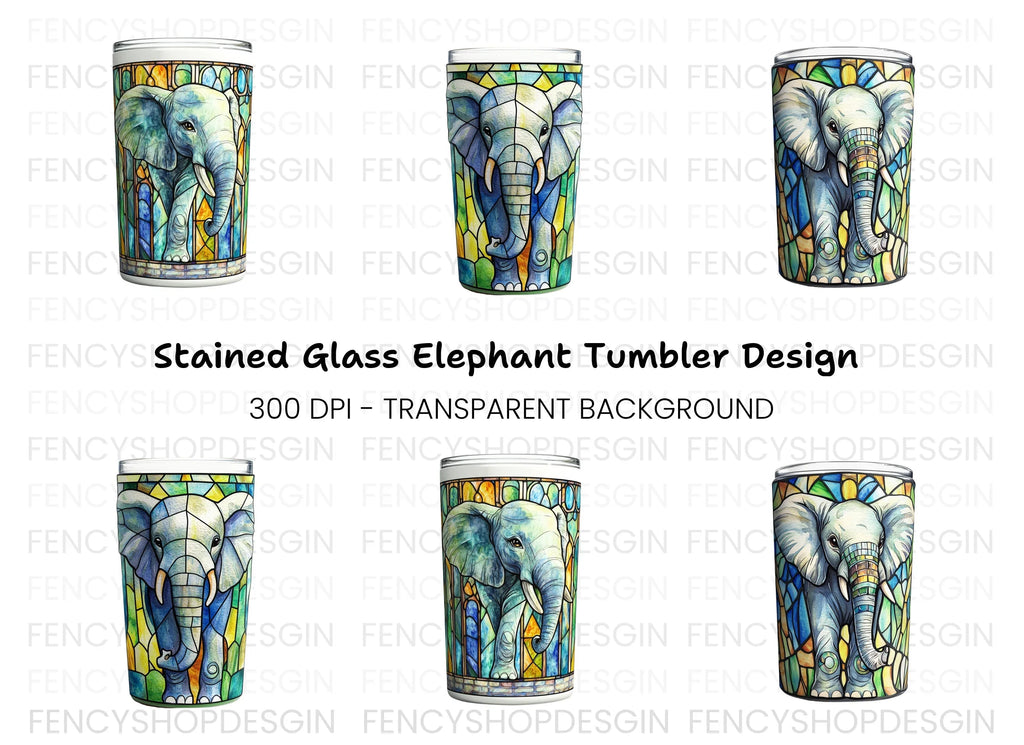 Stained Glass Elephant Tumbler Clipart Bundle