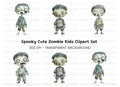 Cute Zombie Kids Halloween Clipart Bundle