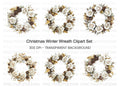Elegant Winter White Rose Wreath Clipart Bundle