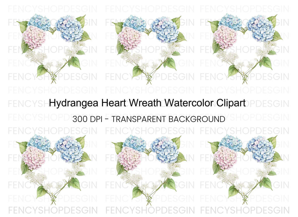 Hydrangea Heart Wreath Clipart Bundle