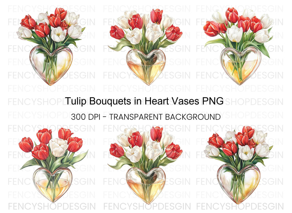 Tulips in Heart Vase Clipart Bundle