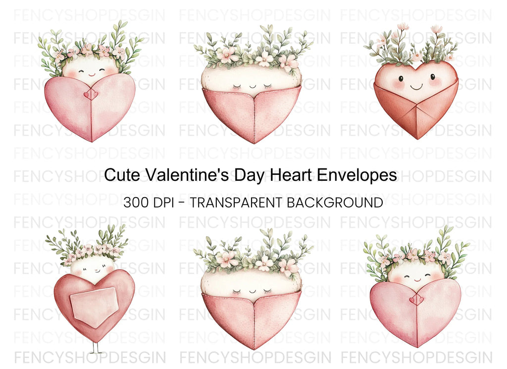 Cute Heart with Floral Crowns Clipart Bundle