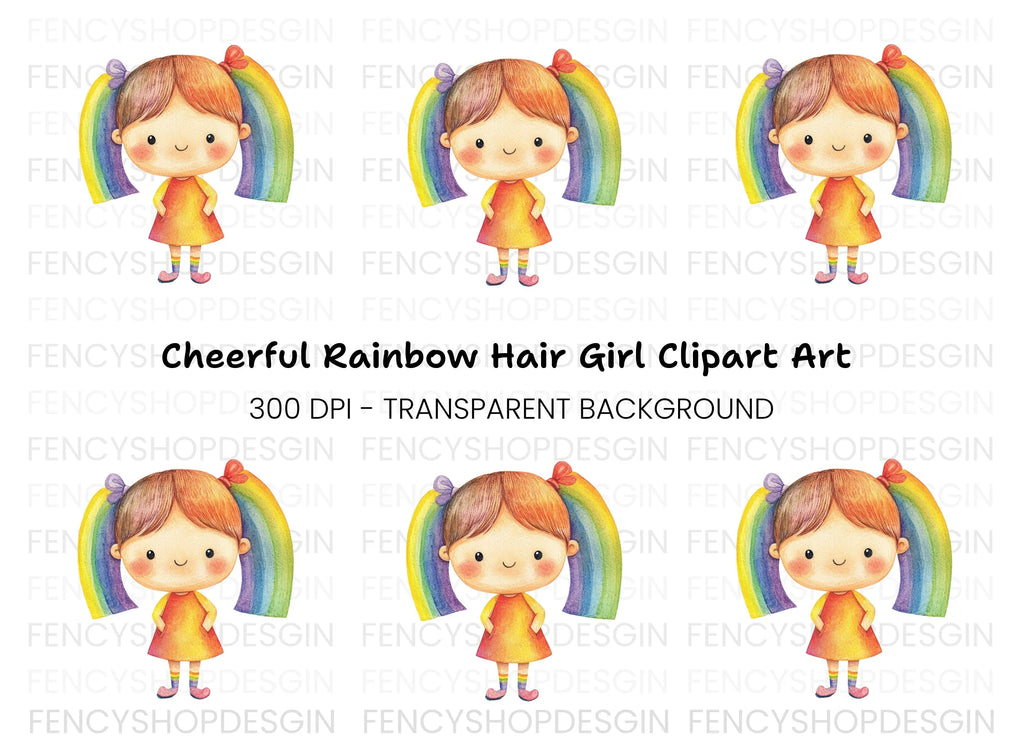Adorable Rainbow Pigtails Girl Clipart Bundle