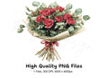 Red Rose Bouquet Clipart Bundle