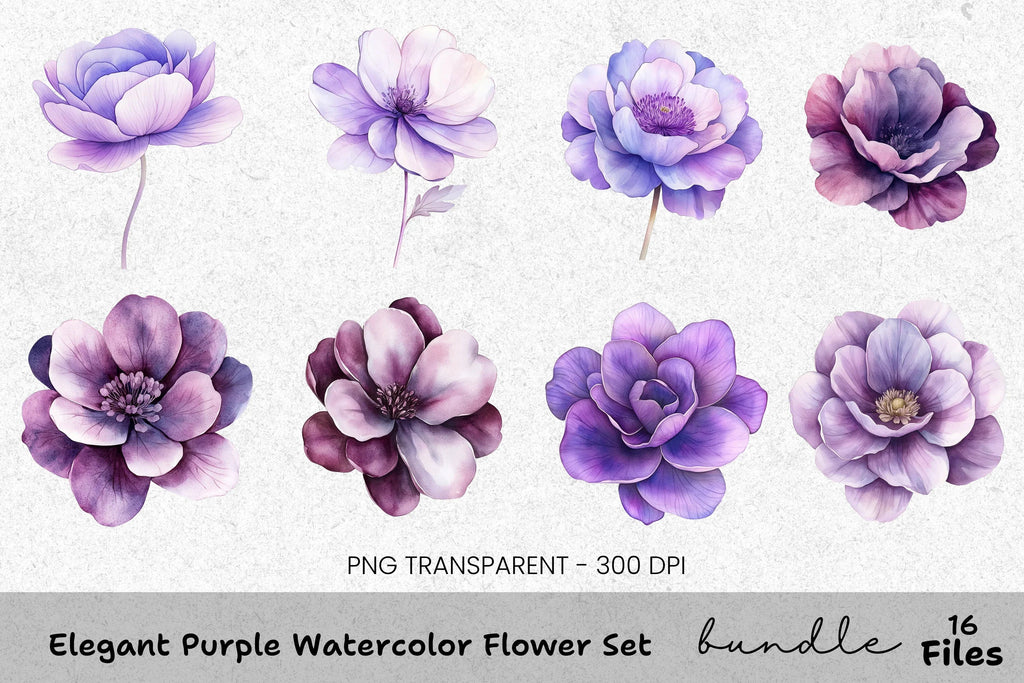 Elegant Purple Flower Clipart Bundle