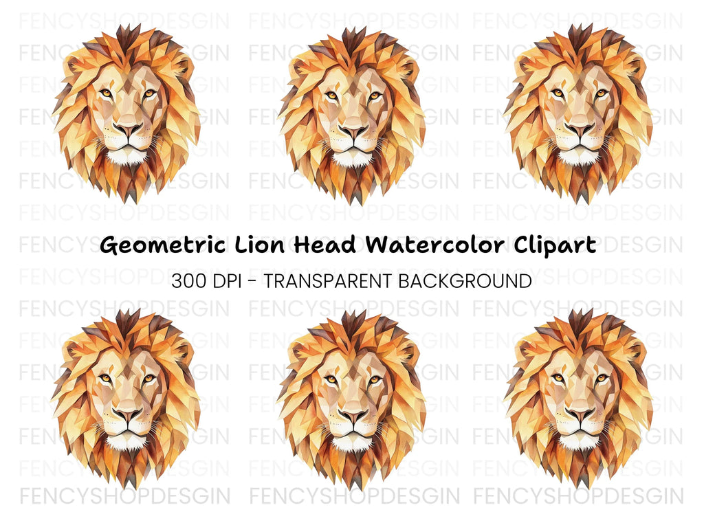 Geometric Lion Head Clipart Bundle