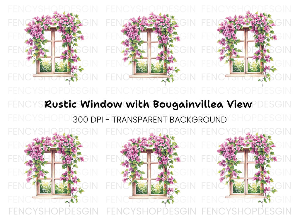 Vibrant Bougainvillea Window Clipart Bundle