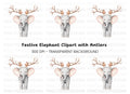 Cute Elephant with Reindeer Antlers Clipart Bundle