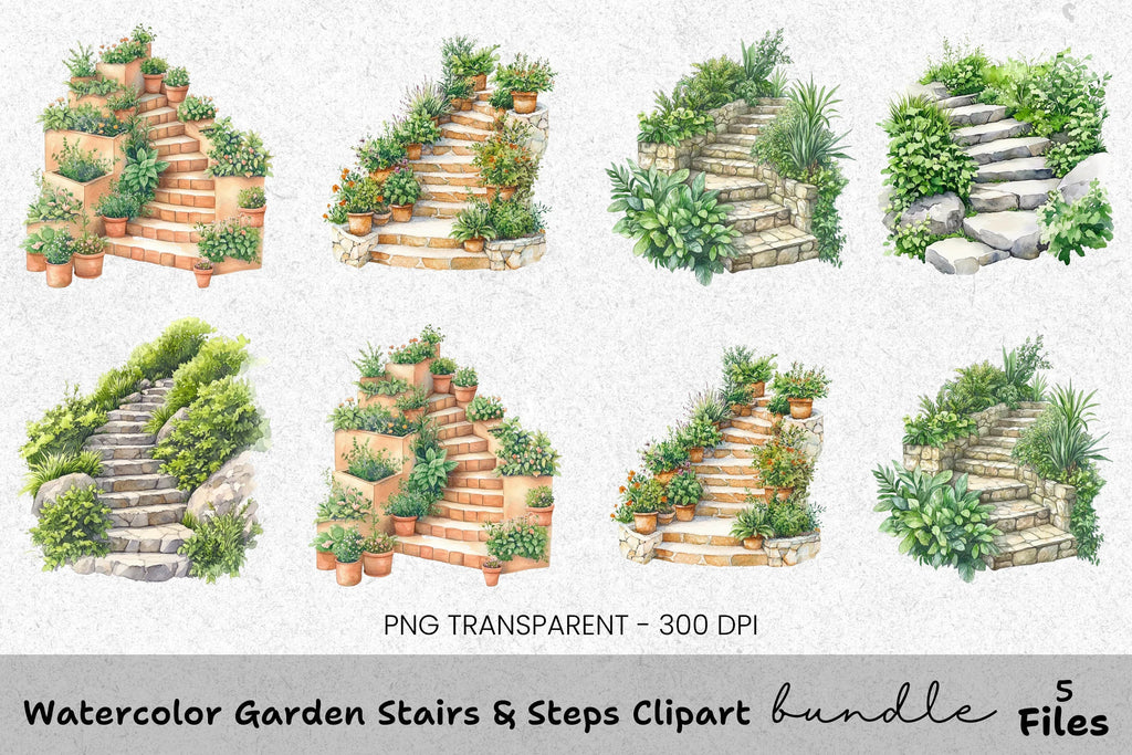 Garden Stairs Steps Clipart Bundle