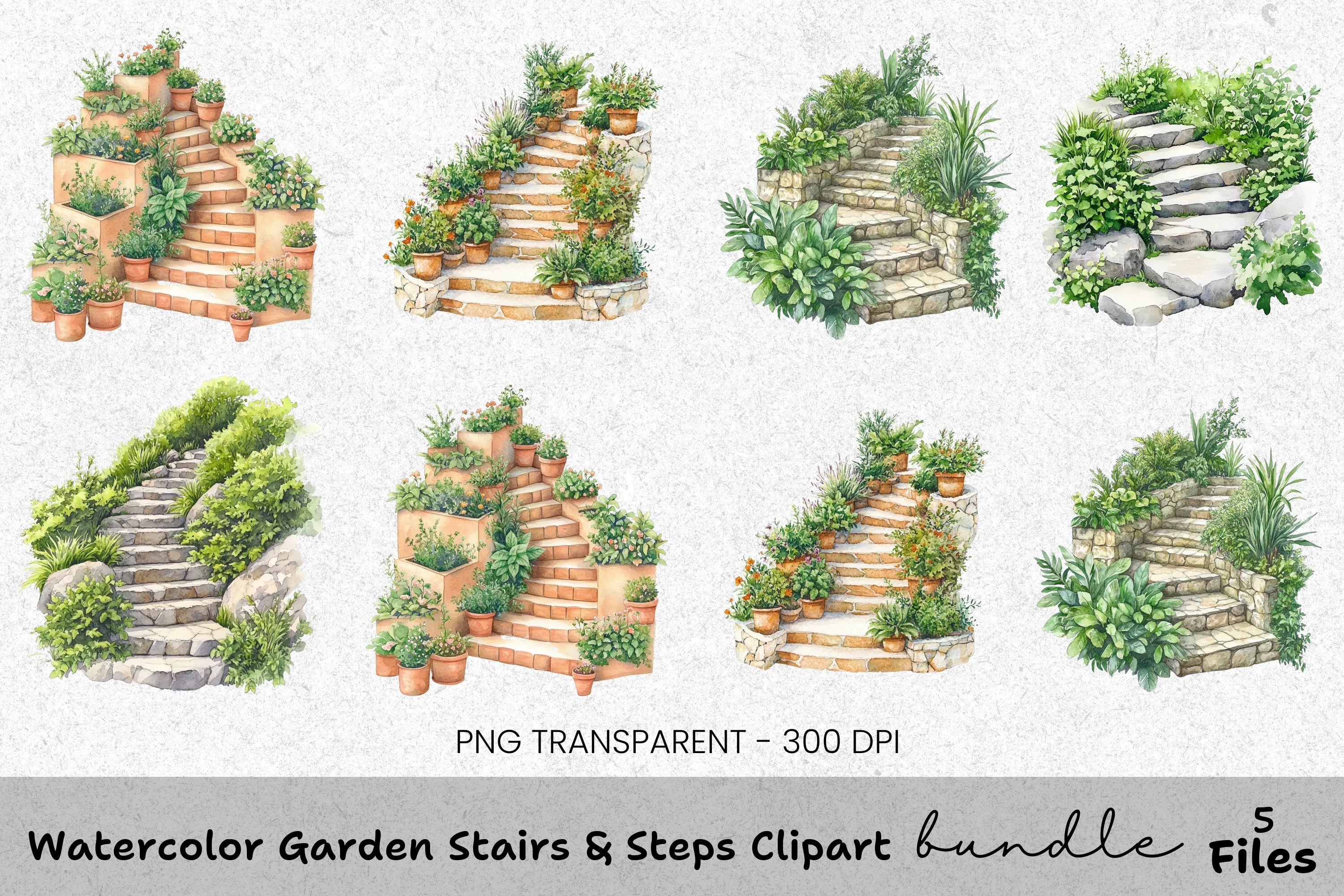 Garden Stairs Steps Clipart Bundle