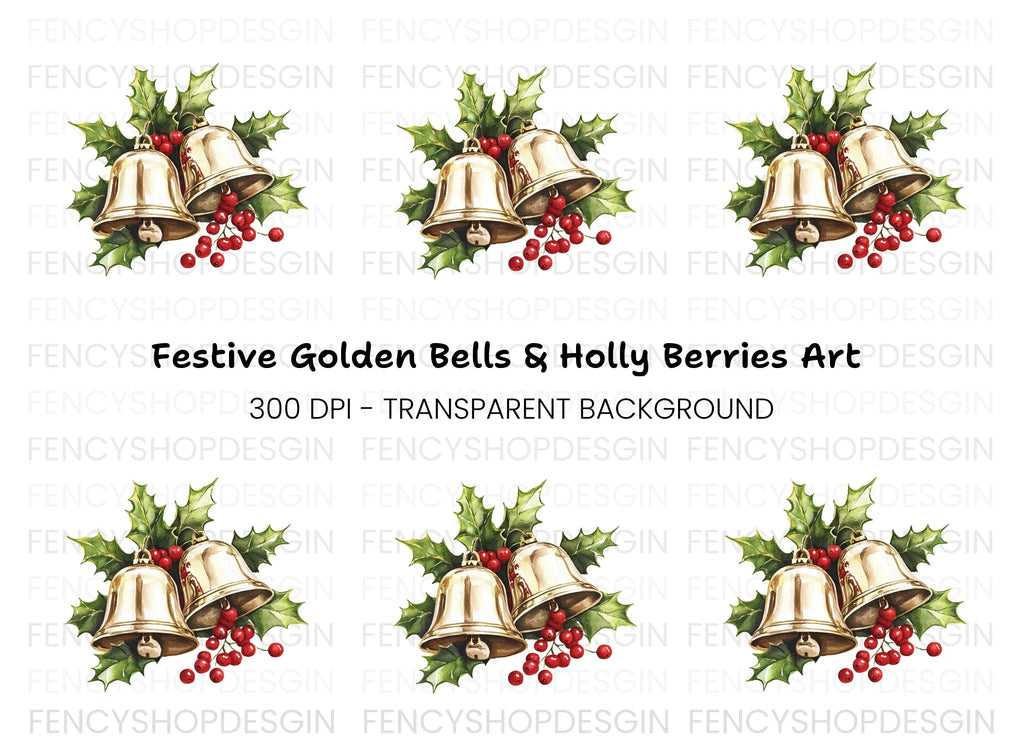 Festive Bells and Holly Clipart Bundle