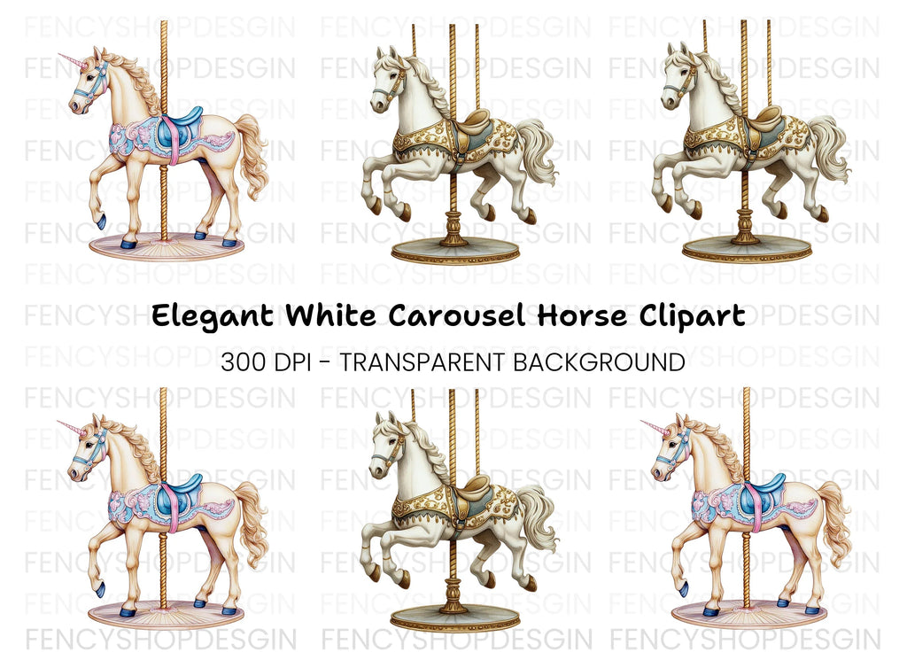Unicorn Horse Carousel Clipart Bundle