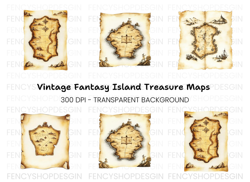 Vintage Treasure Island Maps Clipart Bundle
