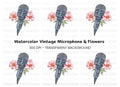 Vintage Microphone with Pink Flowers Clipart Bundle