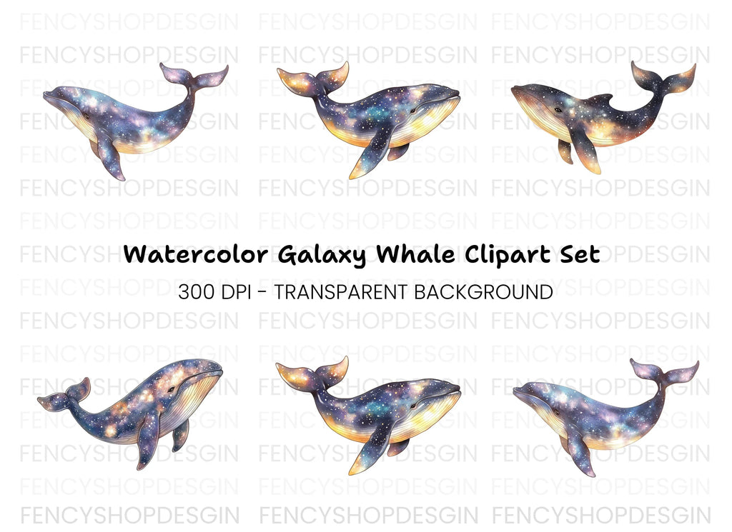 Cosmic Whale Clipart Bundle