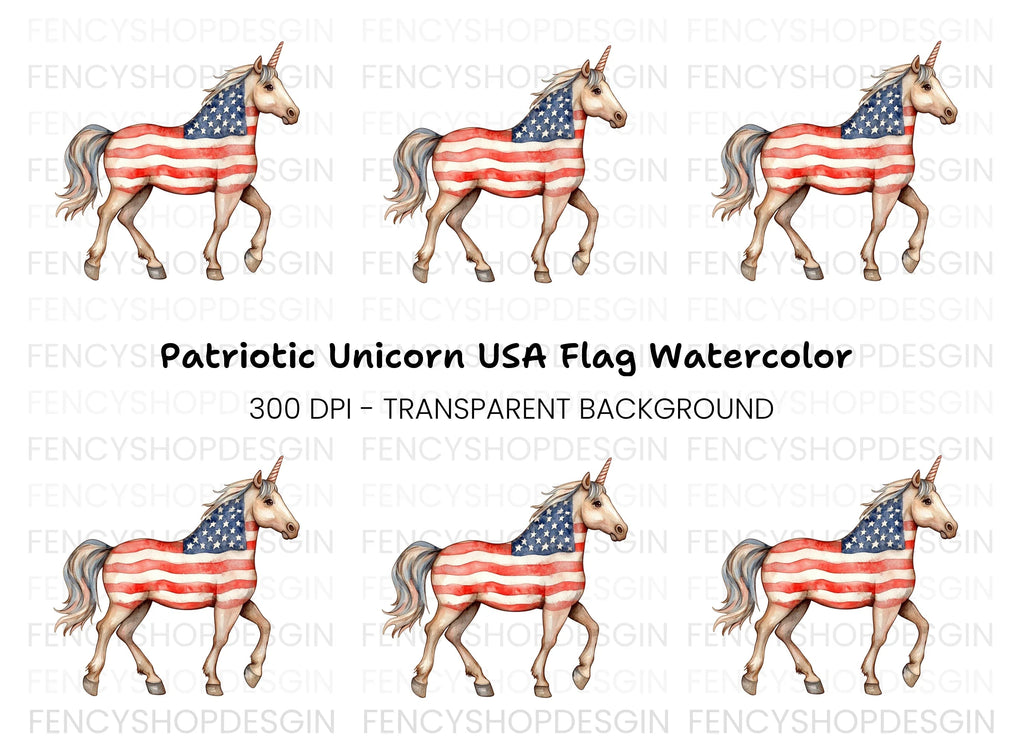 Unicorn with American Flag Clipart Bundle