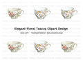Elegant Floral Teacups Clipart Bundle