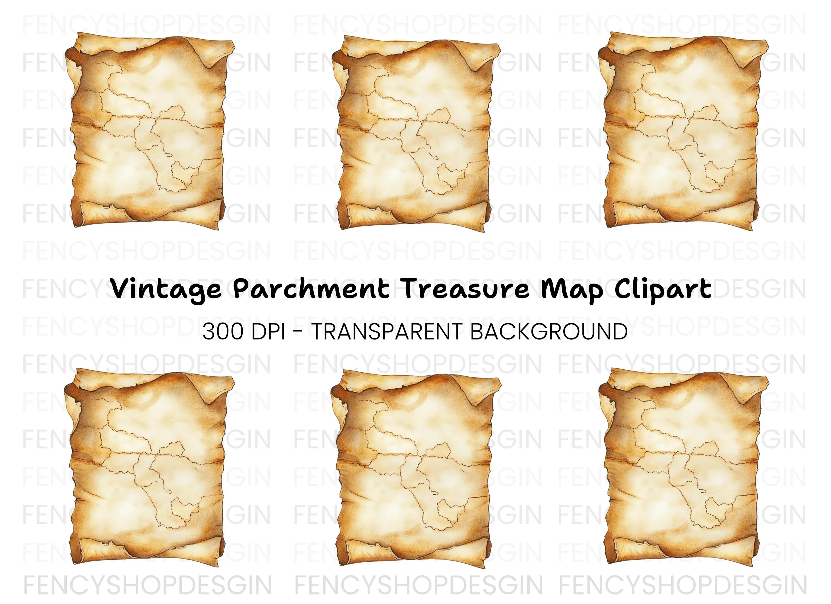 Blank Scroll Map Clipart Bundle