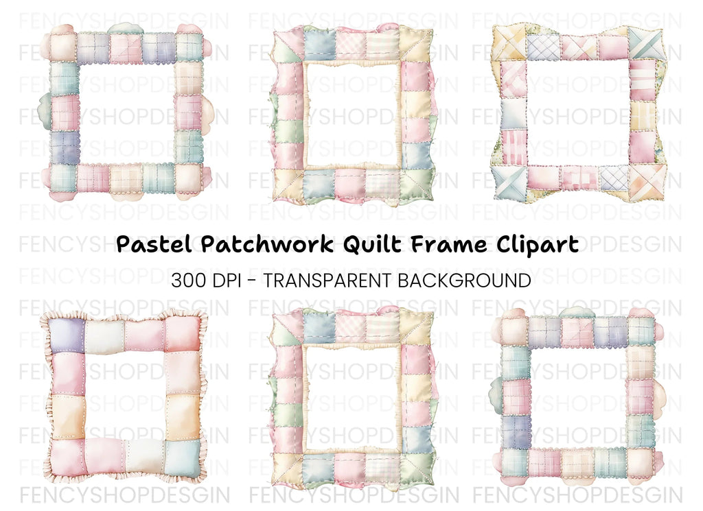 Quilted Pastel Frames Clipart Bundle