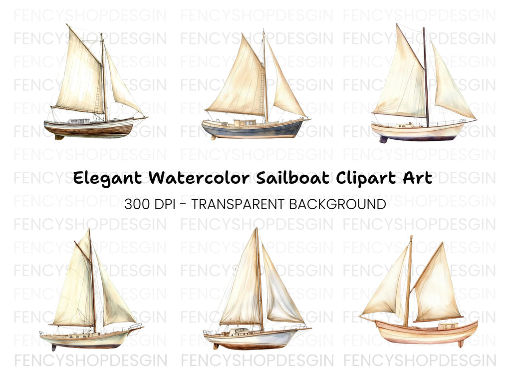 Rustic Sailboat Illustrations Clipart Bundle