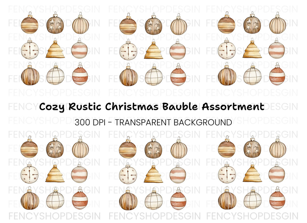 Rustic Christmas Ornaments Clipart Bundle