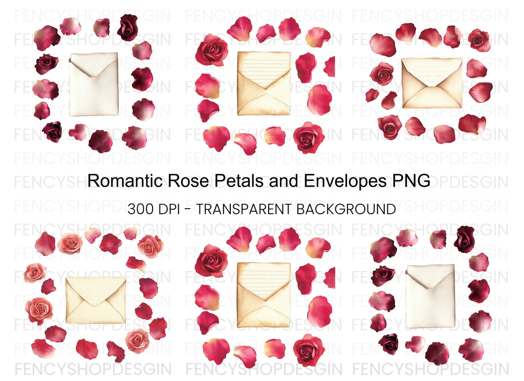 Rose Petals and Envelopes Clipart Bundle