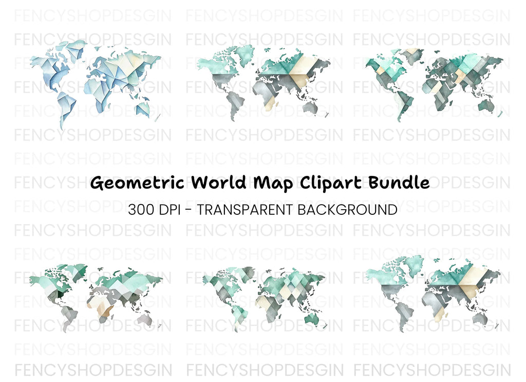 Geometric World Map Clipart Bundle