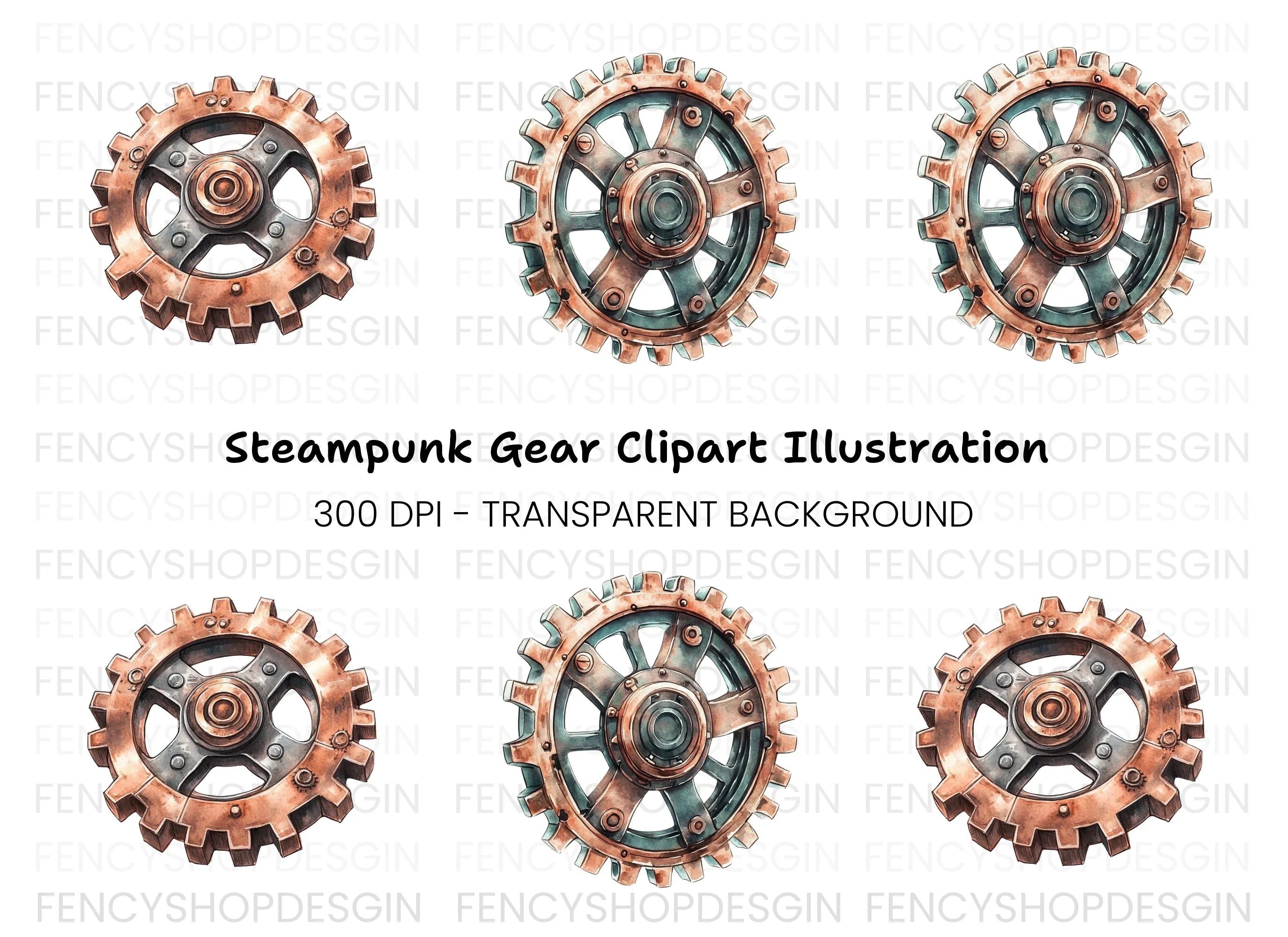 Rustic Steampunk Gears Clipart Bundle