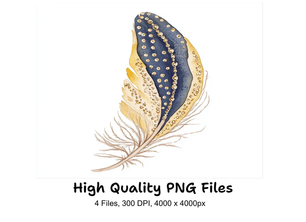 Golden Blue Feather Clipart Bundle