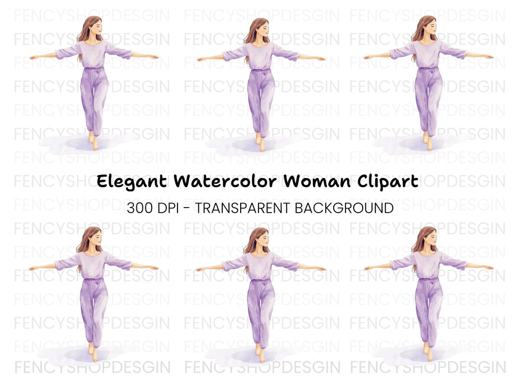 Serene Woman Balancing Clipart Bundle
