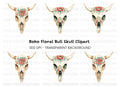 Boho Floral Skulls Clipart Bundle
