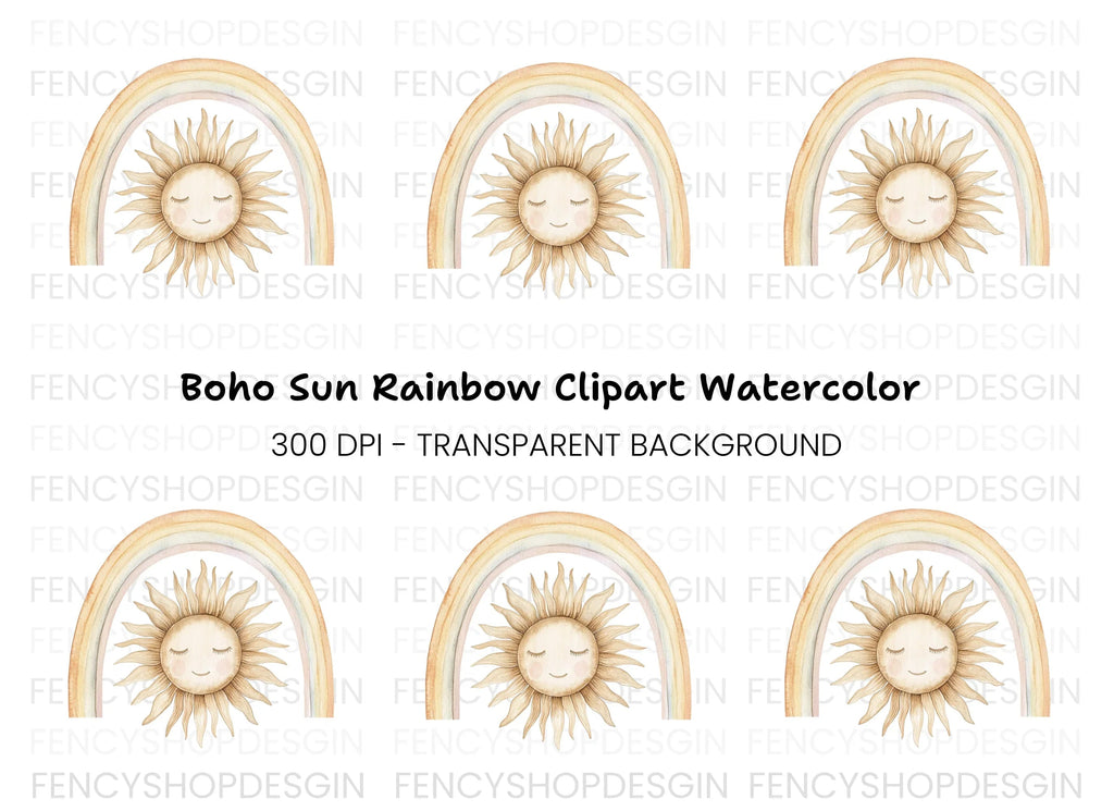 Sleeping Sun Under Boho Rainbow Clipart Bundle